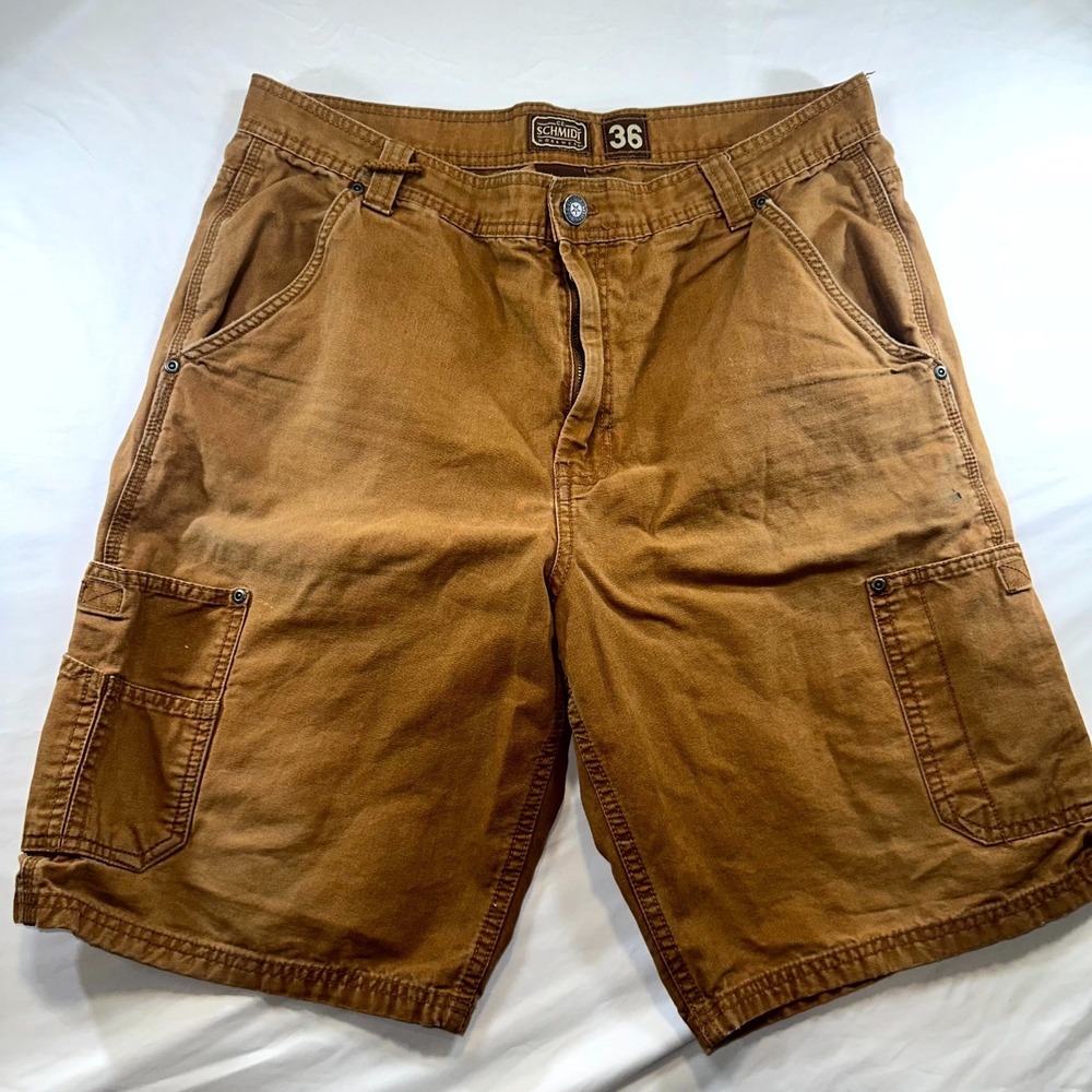 C E Schmidt Cargo Shorts Men 36 Brown Utility Pockets Cotton Flat Front Workwear
